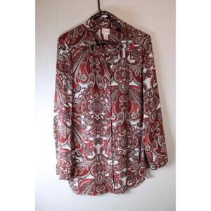 Chico's Brown Multicolor Paisley Button Up Long Sleeve Blouse Size 2